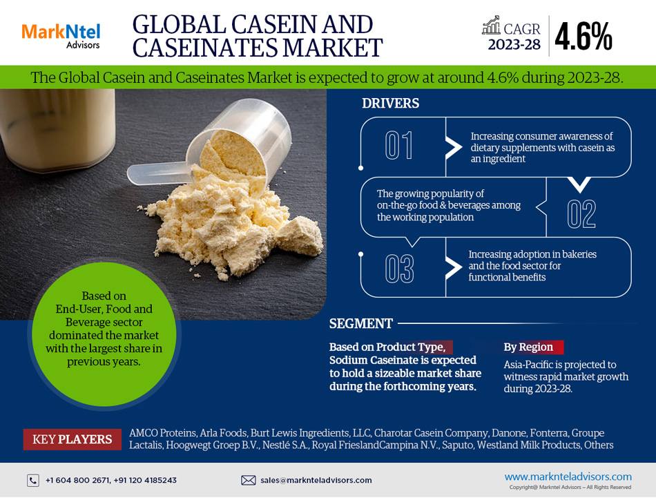 Anticipated Surge in Demand: Casein and Caseinates Market Trends, Analysis, Size, and Forecast from 2023 to 2028| AMCO Proteins, Arla Foods, Burt Lewis Ingredients