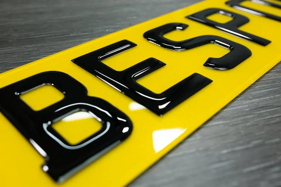 Yellow bespoke 3D gel license plates