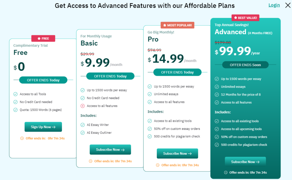 MyEssayWriter.ai Pricing