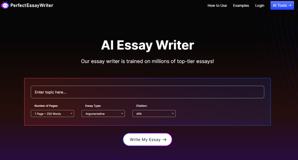 PerfectEssayWriter.ai Homepage