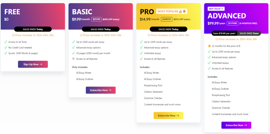 PerfectEssayWriter.ai Pricing