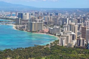 Aerial View of the Skyline of Honolulu, Oahu, Hawaii