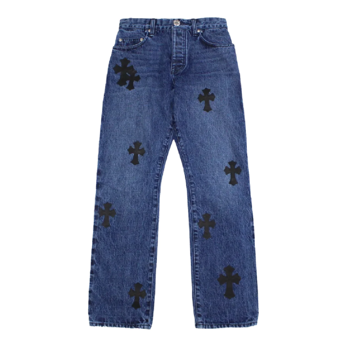 Cross Leather Patches Jeans