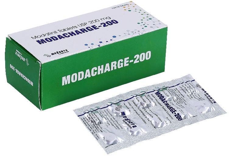 Modacharge 200 mg blister pack on a white background, representing a powerful cognitive enhancer