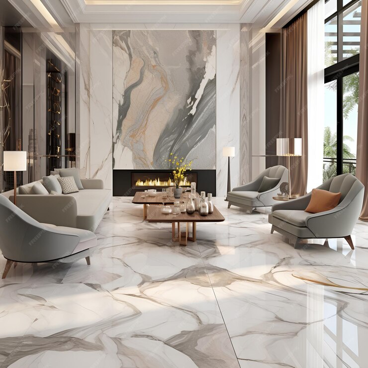 Marble floor tiles