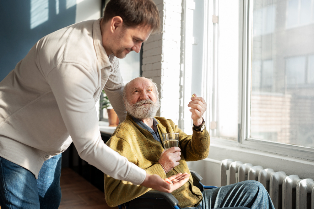 caregiver taking care of elderly