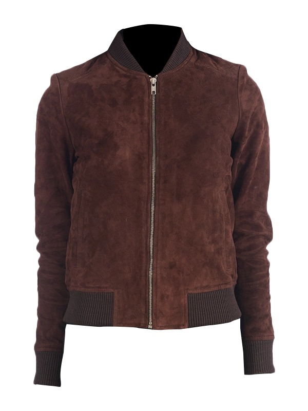 Bliss Leather Suede Bomber Jacket Brown