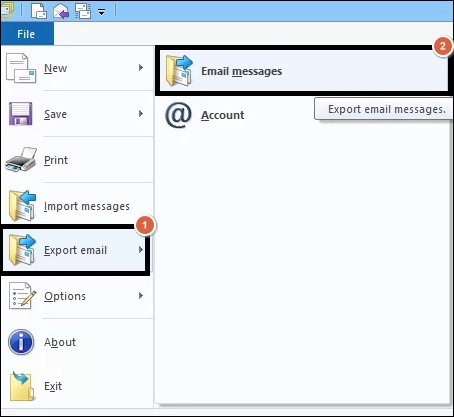 Choose the Email messages to export