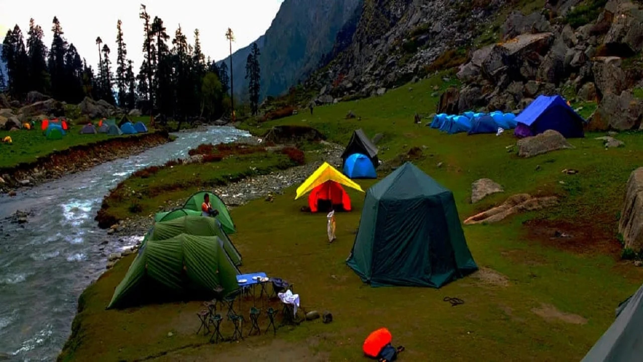 Camping in Har Ki Dun - Tents pitched in a beautiful valley.